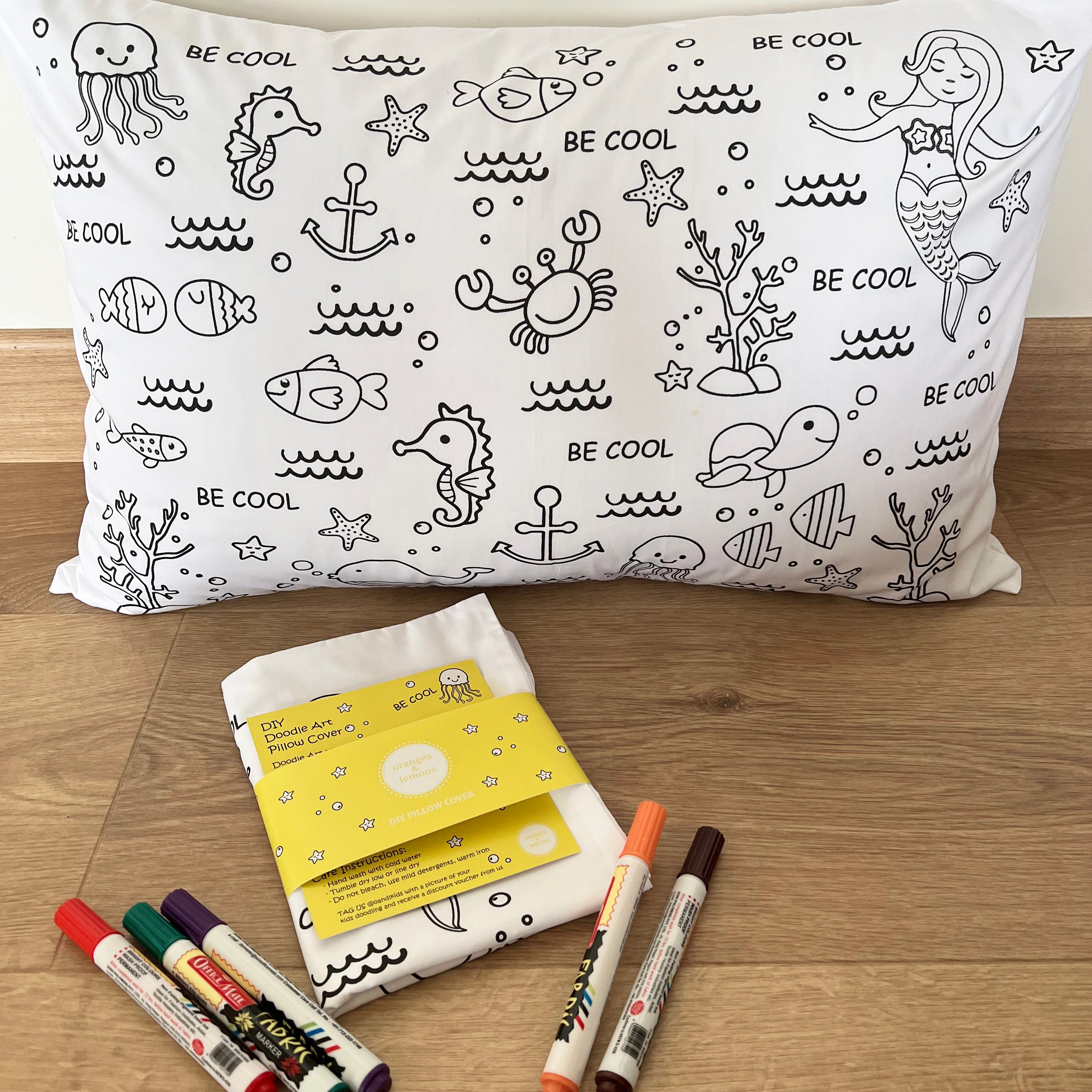 Oranges & Lemons | DIY Pillow Covers | Doodle Art | Kids Art and Colouring Kit | Set of 2