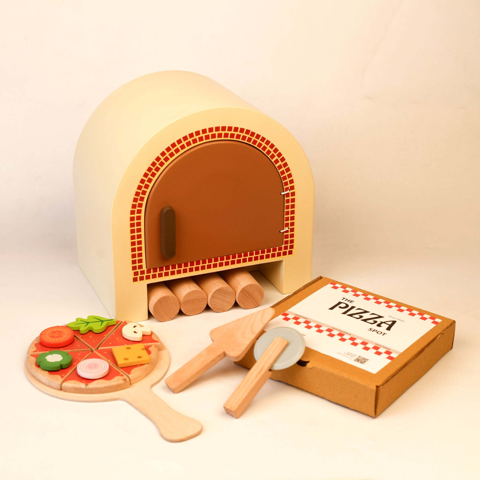 Playbox Wooden Pizza Oven Kitchen Set Toddler & Kids Pretend Play Pizza Making Cooking Toy Set Imagination and Creativity | Kids Toys for Cooking Simulation Educational Toys