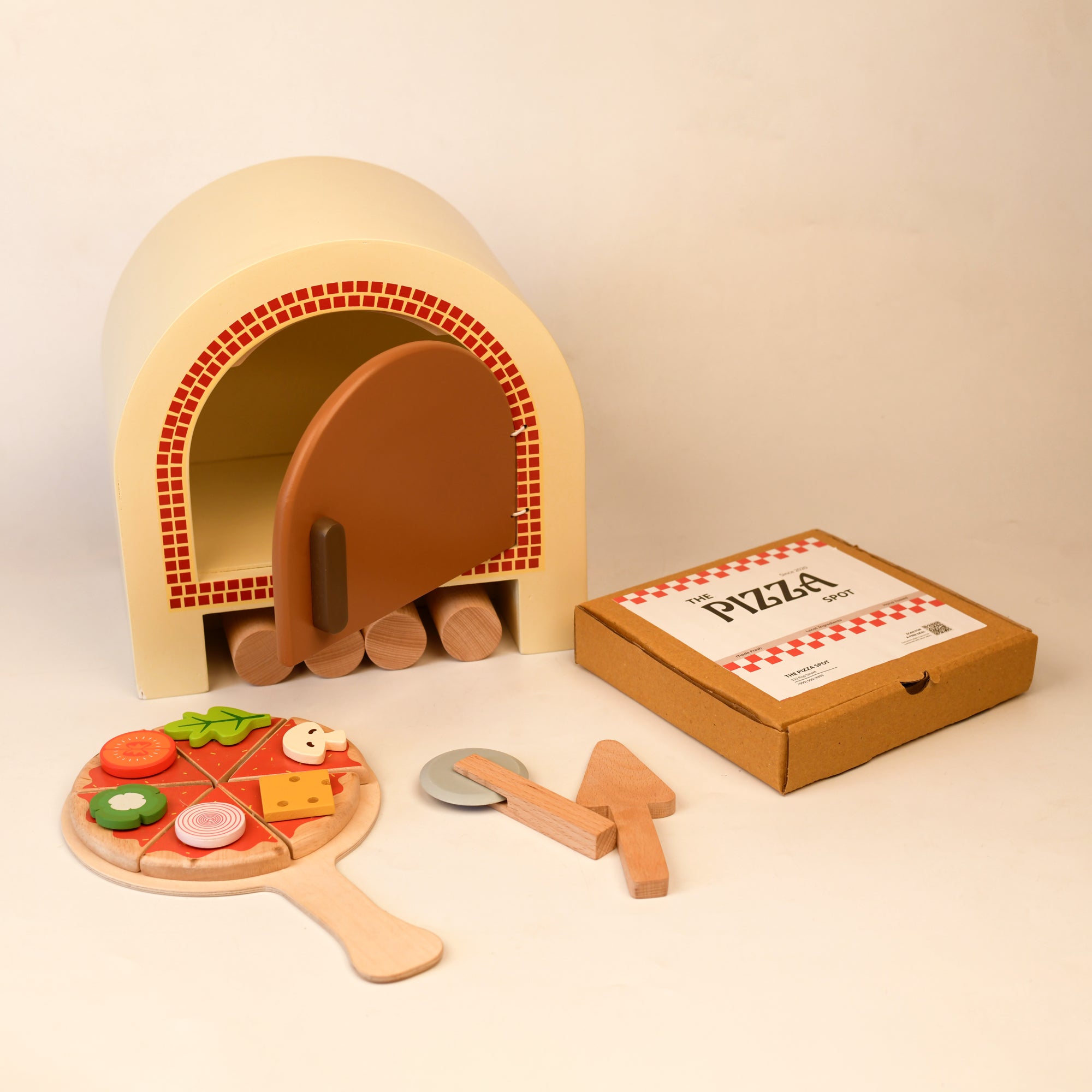 Playbox Wooden Pizza Oven Kitchen Set Toddler & Kids Pretend Play Pizza Making Cooking Toy Set Imagination and Creativity | Kids Toys for Cooking Simulation Educational Toys