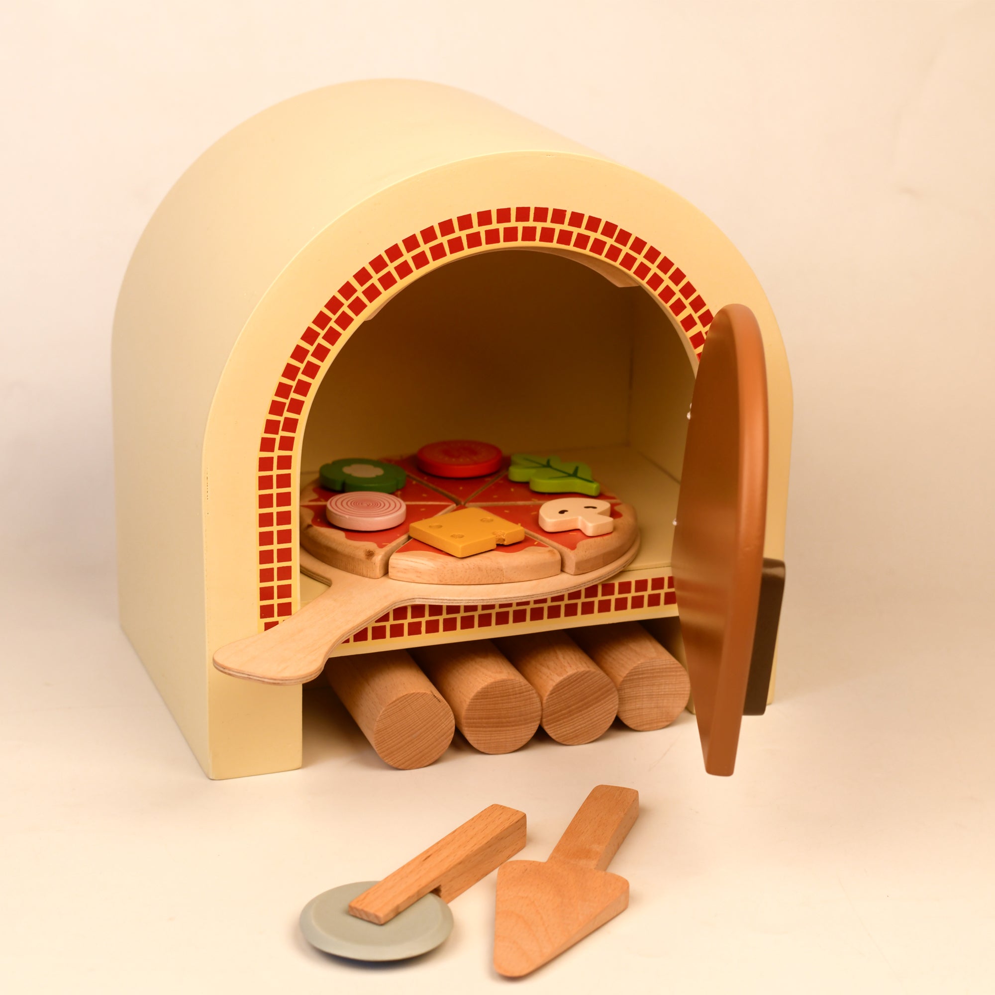 Playbox Wooden Pizza Oven Kitchen Set Toddler & Kids Pretend Play Pizza Making Cooking Toy Set Imagination and Creativity | Kids Toys for Cooking Simulation Educational Toys
