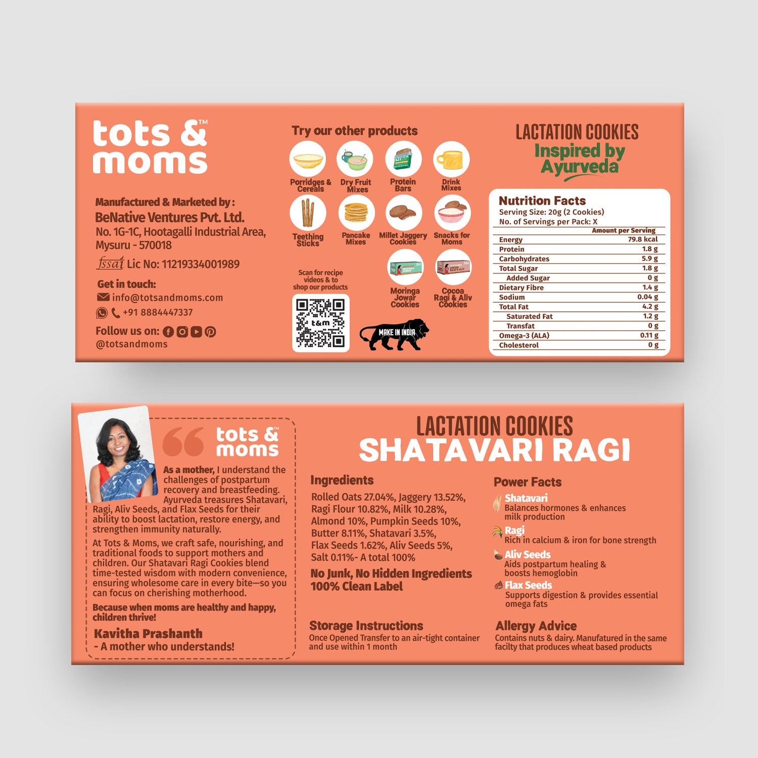 Tots and Moms Shatavari Ragi | Moringa & Jowar | Cocoa Ragi & Aliv | Lactation Cookies for New Moms | 150g Each