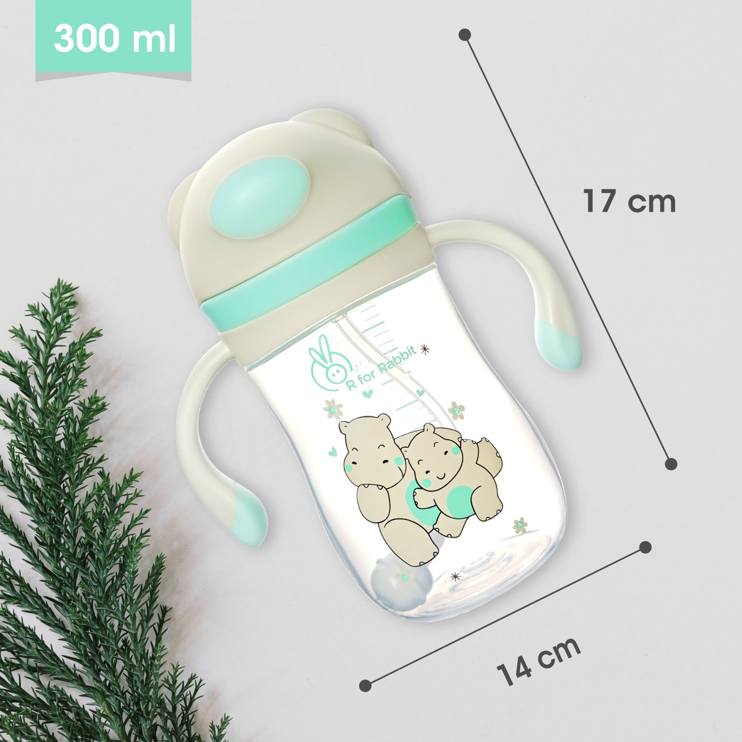 R for Rabbit Hippo Baby Straw Sipper- Green