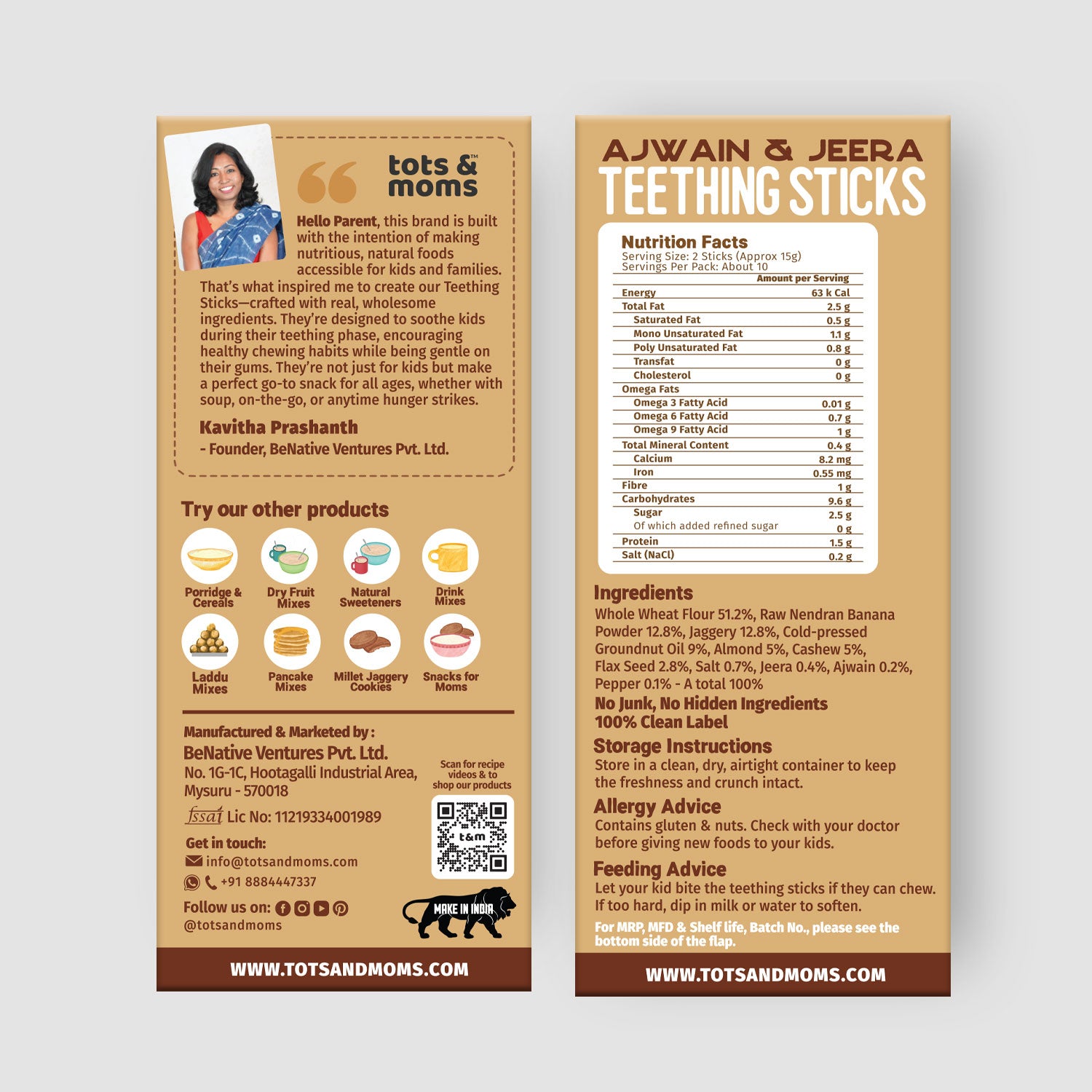 Tots and Moms Teething Sticks made with Jaggery for Babies, 12Months+, Pack of 3-150g each