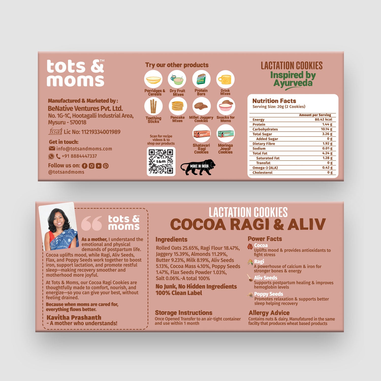 Tots & Moms Lactation Cookies – Cocoa Ragi & Aliv | Boosts Lactation, Immunity & Postpartum Recovery | Rich in antioxidants | No Refined Sugar or Preservatives | Pack of 2 - 150g each