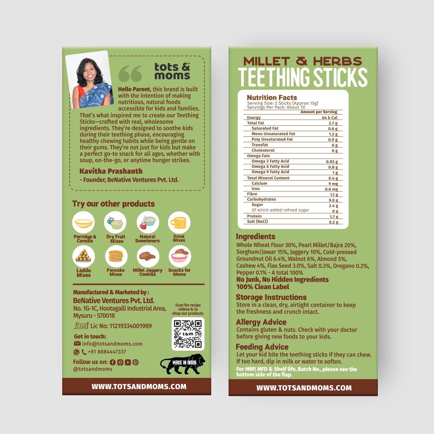 Tots and Moms Teething Sticks made with Jaggery for Babies, 12Months+, Pack of 3-150g each