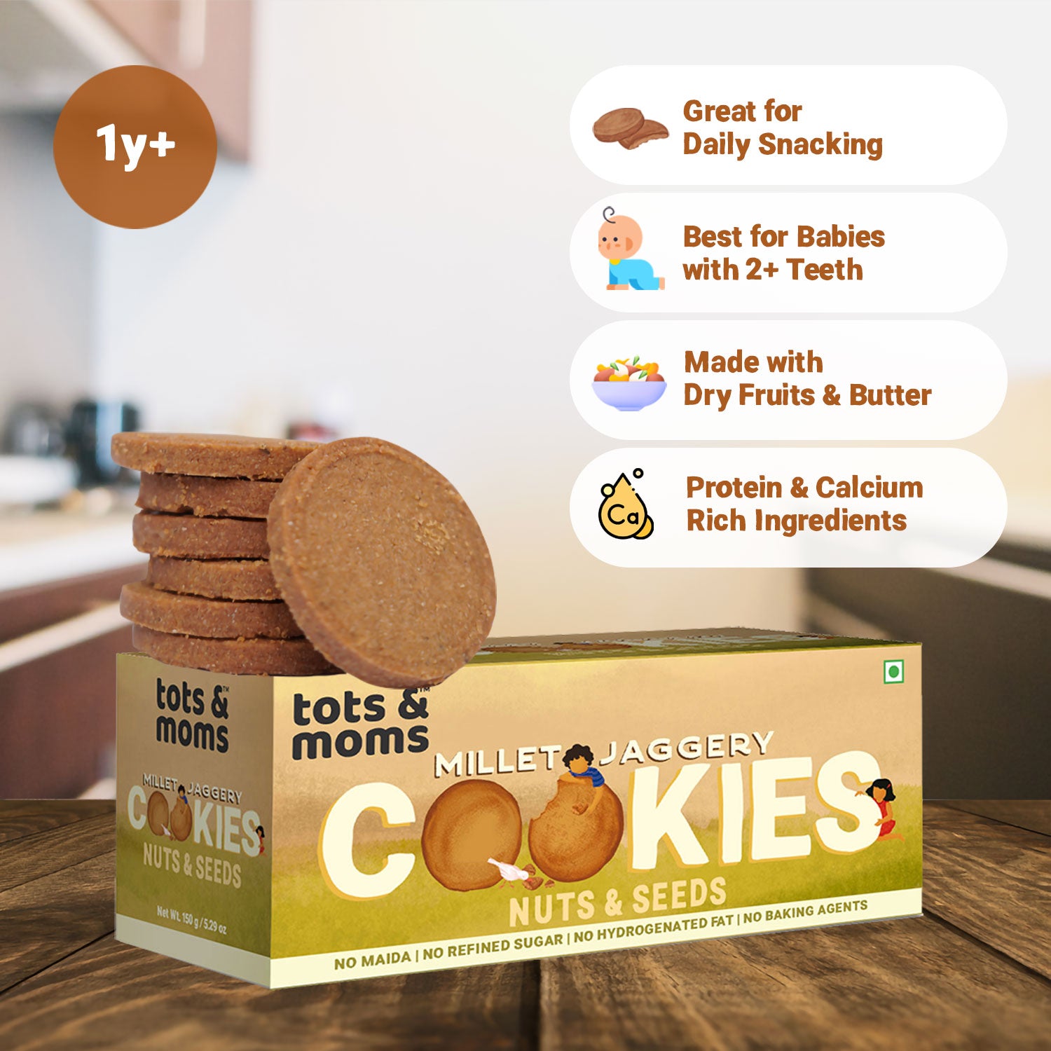 Tots & Moms Millet & Jaggery Cookies - Nuts & Seeds | 150g