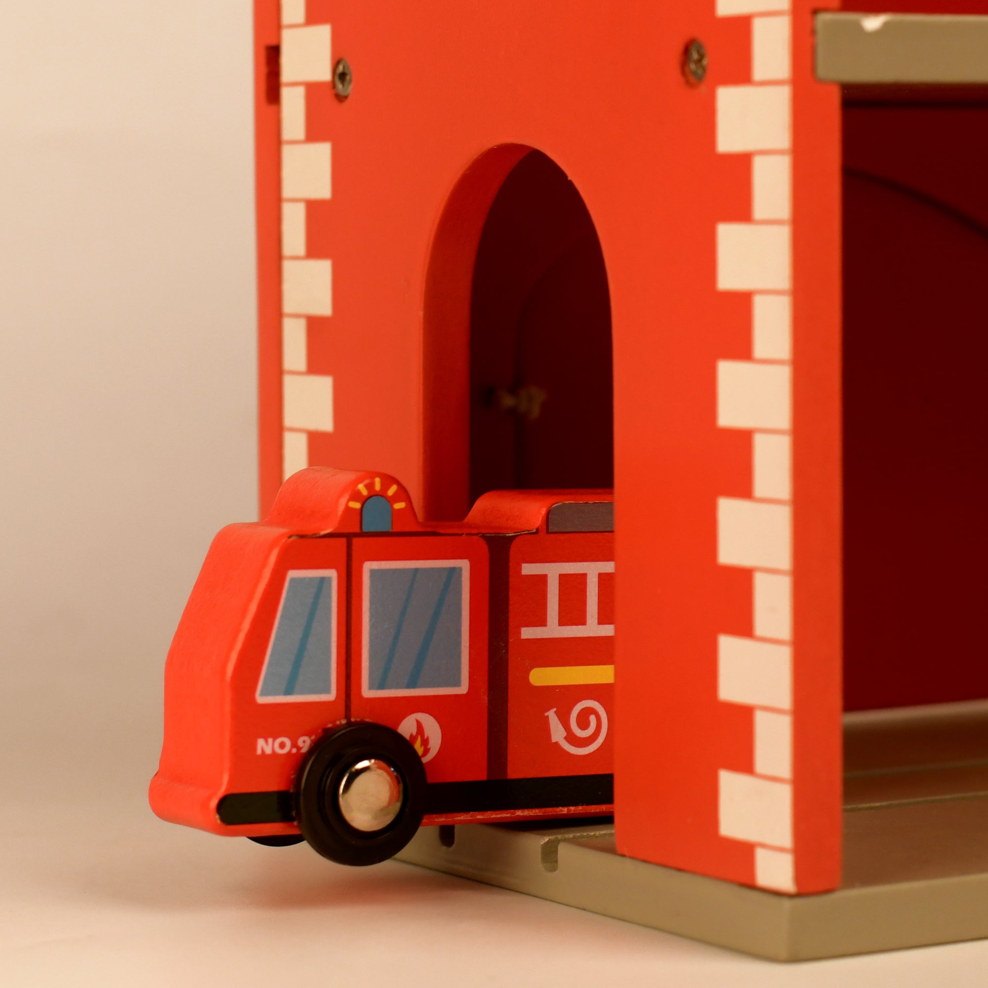 Playbox Wooden Red Marshall's Fire Station Pretend Play Toy Set Vehicles and All Fire Accessories for Toddlers Kids Children Imagination Team Role Play Educational Game Toys