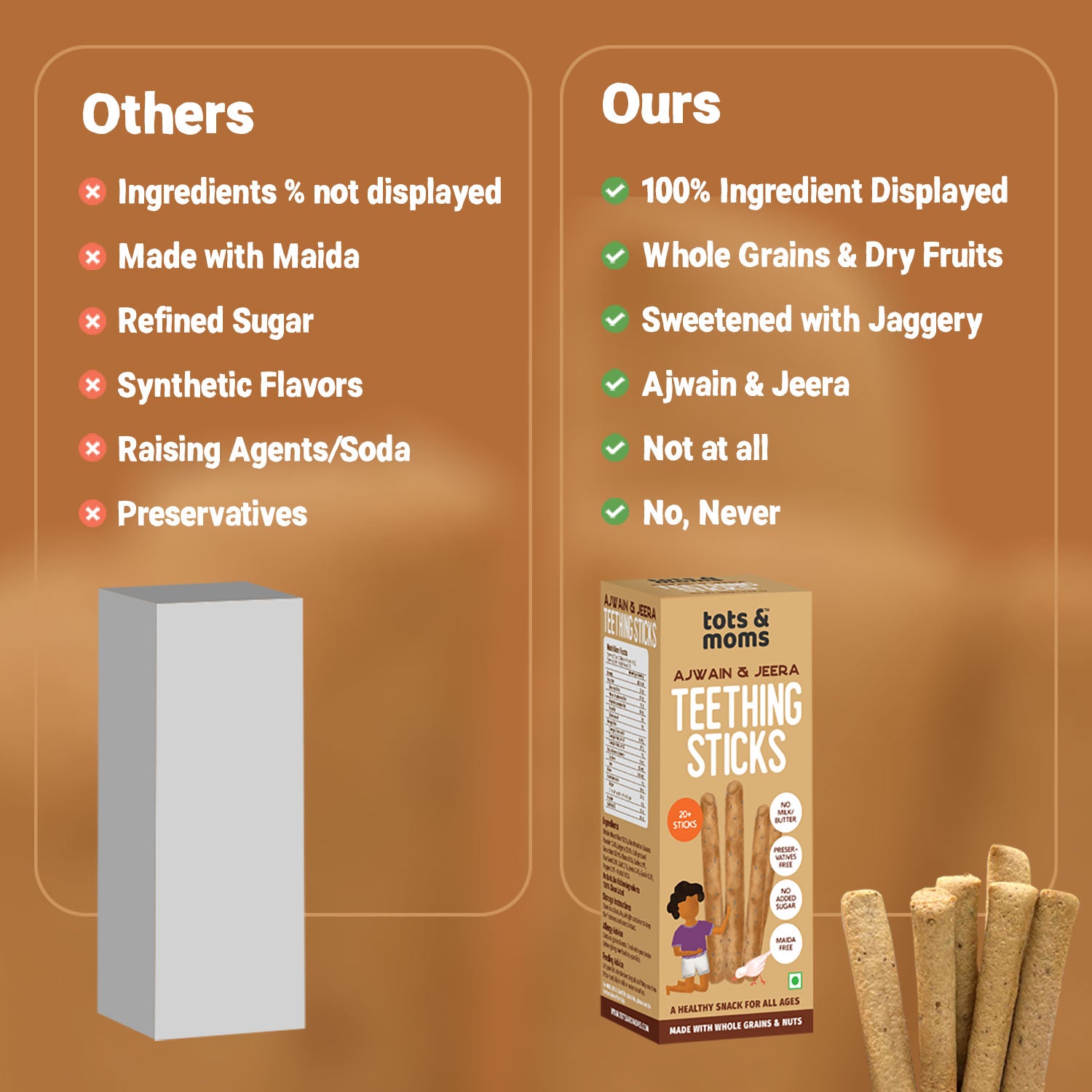 Tots and Moms Teething Sticks made with Jaggery for Babies, 12Months+, Pack of 3-150g each