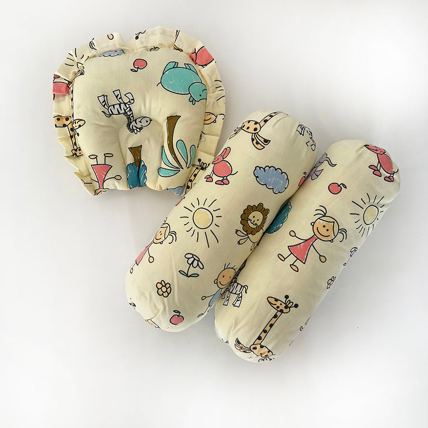 Oranges & Lemons | Cotton Baby Bedding Set | Gadda Set | Neck Pillow, Bolsters & Mattress - Yellow