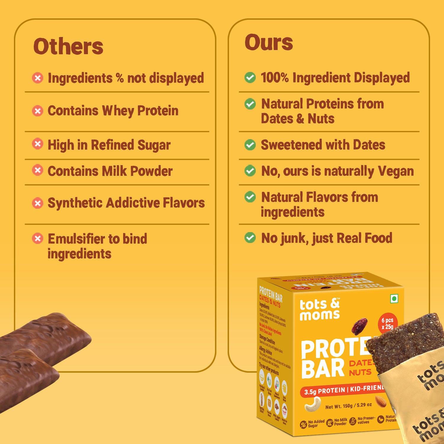 Tots & Moms Protein Bar - Dates & Nuts Bar - 150g