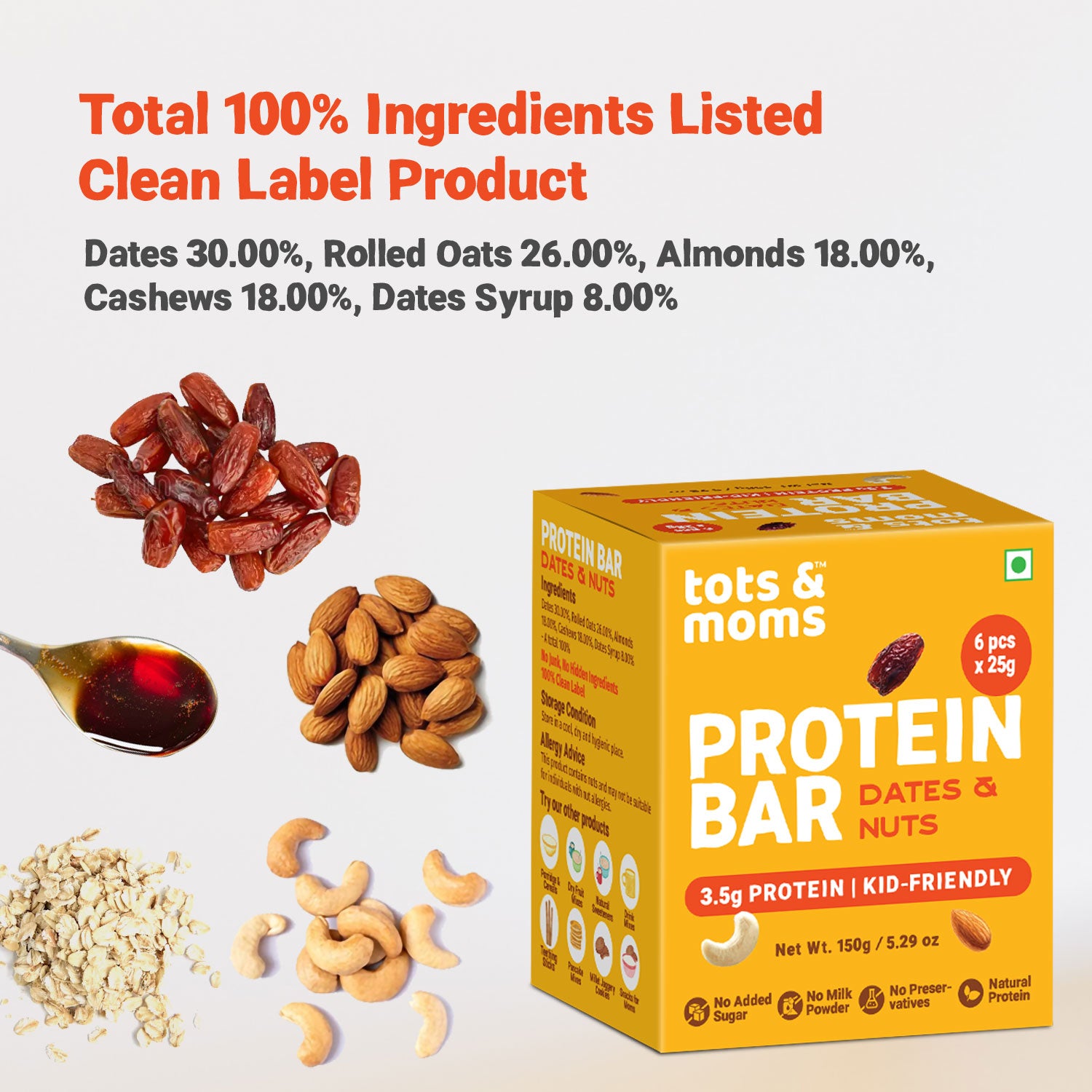 Tots & Moms Protein Bar - Dates & Nuts Bar | Choco & Dates Bar | Dates & Berries Bar | 150g each
