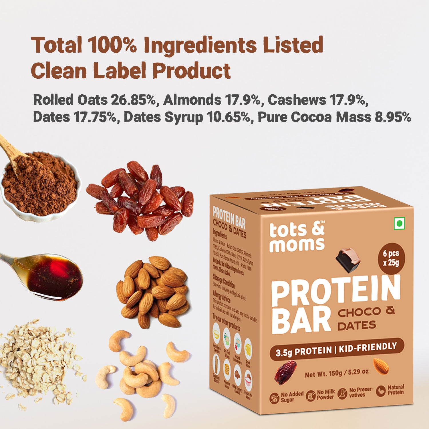 Tots & Moms Protein Bar - Dates & Nuts Bar | Choco & Dates Bar | Dates & Berries Bar | 150g each