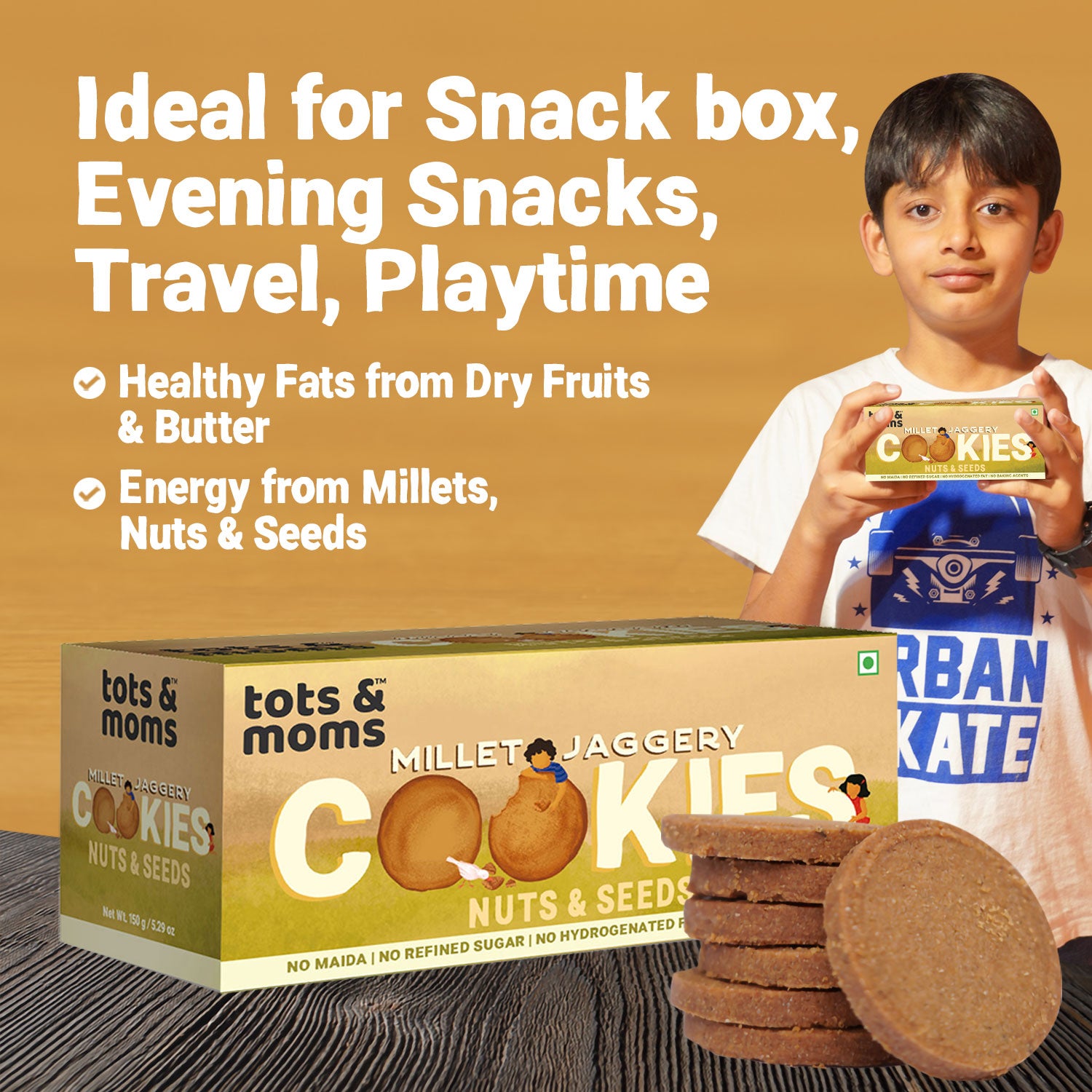 Tots & Moms Millet & Jaggery Cookies - Nuts & Seeds | 150g