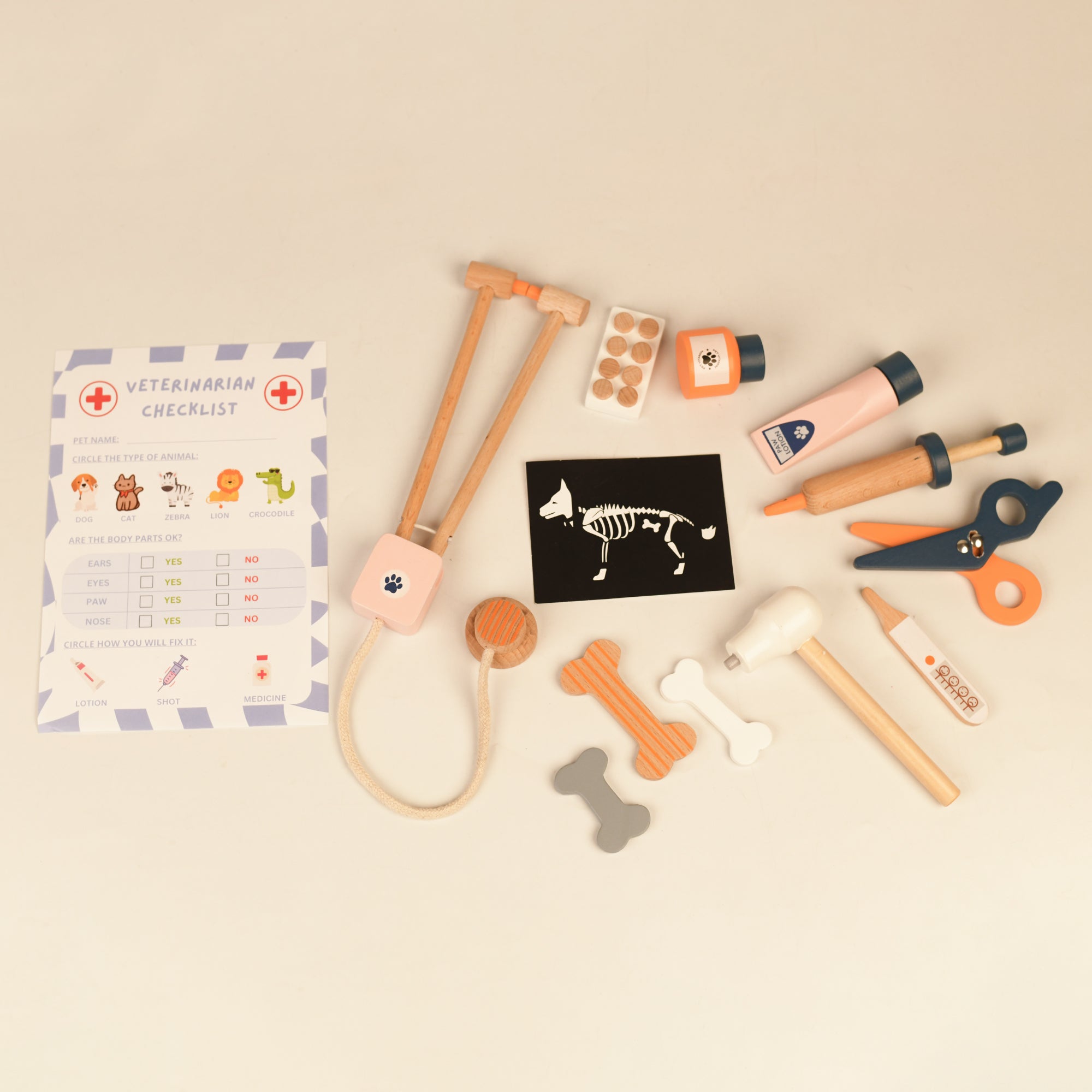 Playbox Wooden Milo's Pet Doctor Kit Toy Set | Pretend Play Toddler & Kids Wooden Doctor Toy Set