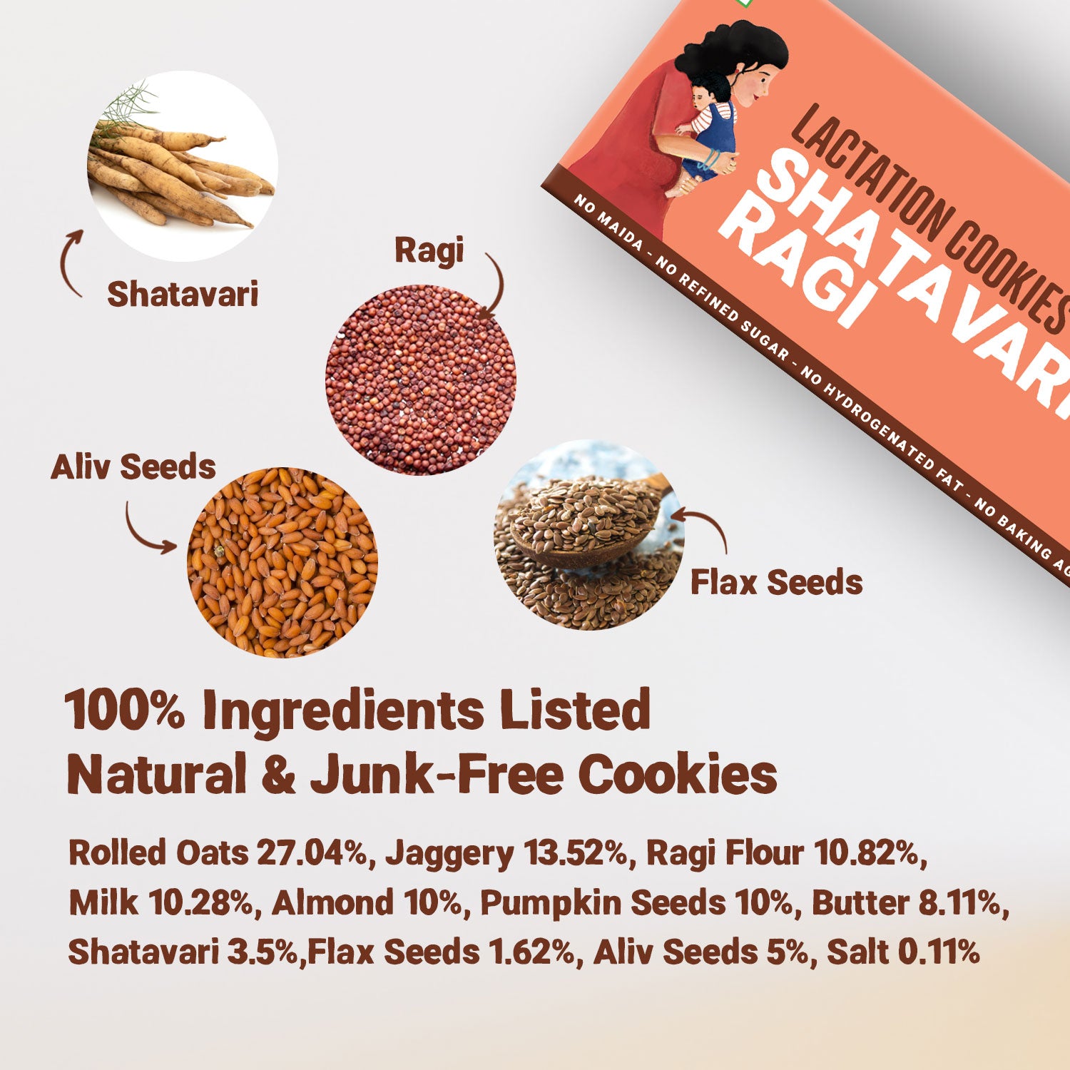 Tots & Moms Lactation Cookies-Shatavari Ragi | Nourishing Support for New Moms | Rich in Calcium, Iron & Omega Fats | Boosts Milk Production & Postpartum Recovery | No Refined Sugar or Preservatives | Pack of 3 - 150g each