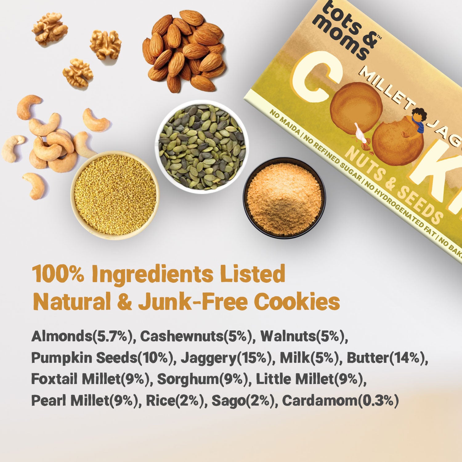 Tots & Moms Millet & Jaggery Cookies - Nuts & Seeds | 150g