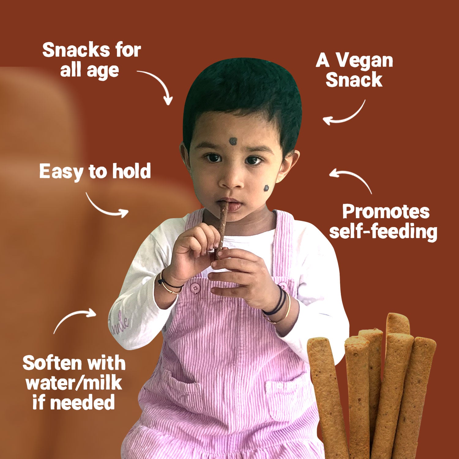 Tots and Moms Ragi, Banana, Sesame Teething Sticks made with Jaggery for Babies