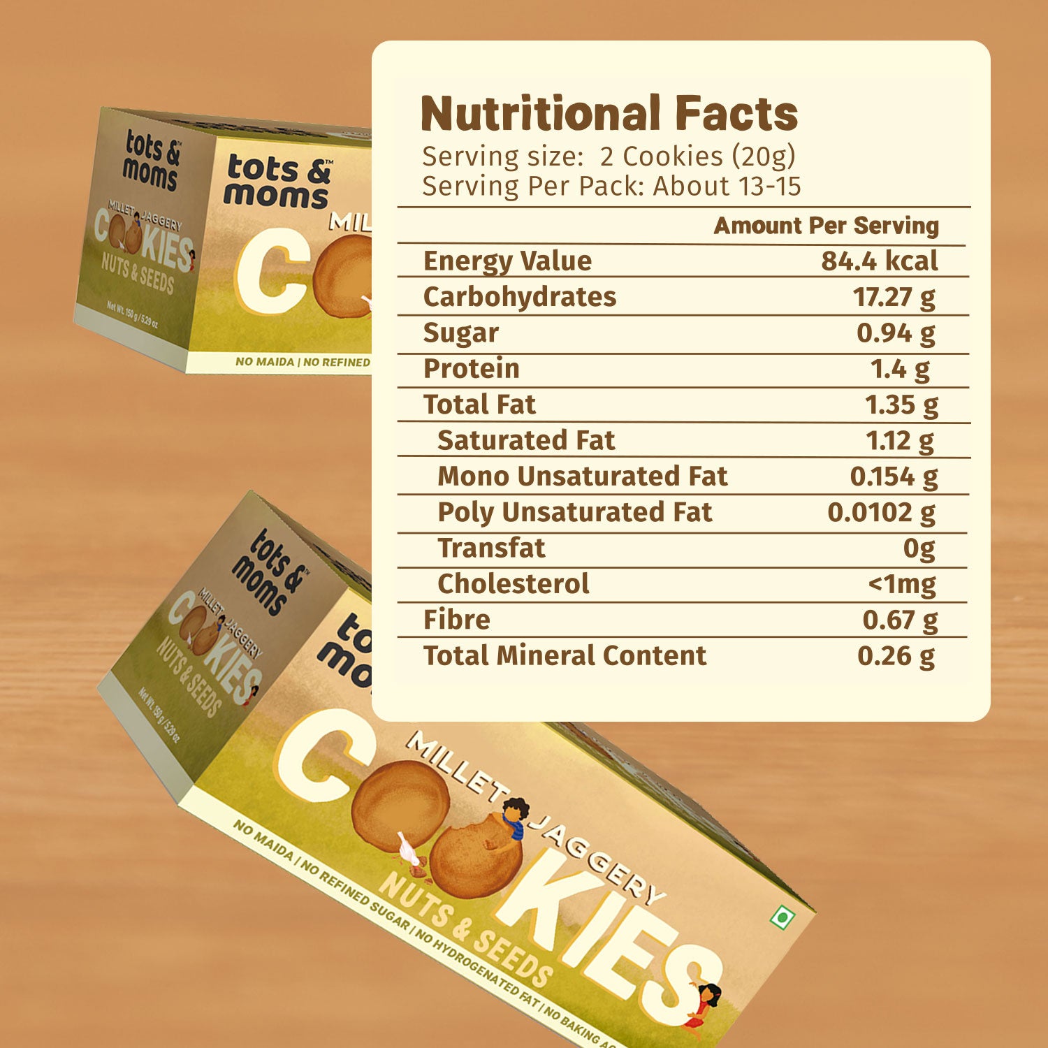 Tots & Moms Millet & Jaggery Cookies - Nuts & Seeds | 150g