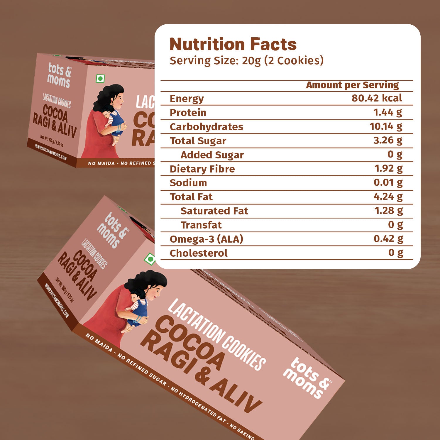 Tots & Moms Lactation Cookies – Cocoa Ragi & Aliv | Boosts Lactation, Immunity & Postpartum Recovery | Rich in antioxidants | No Refined Sugar or Preservatives | Pack of 2 - 150g each