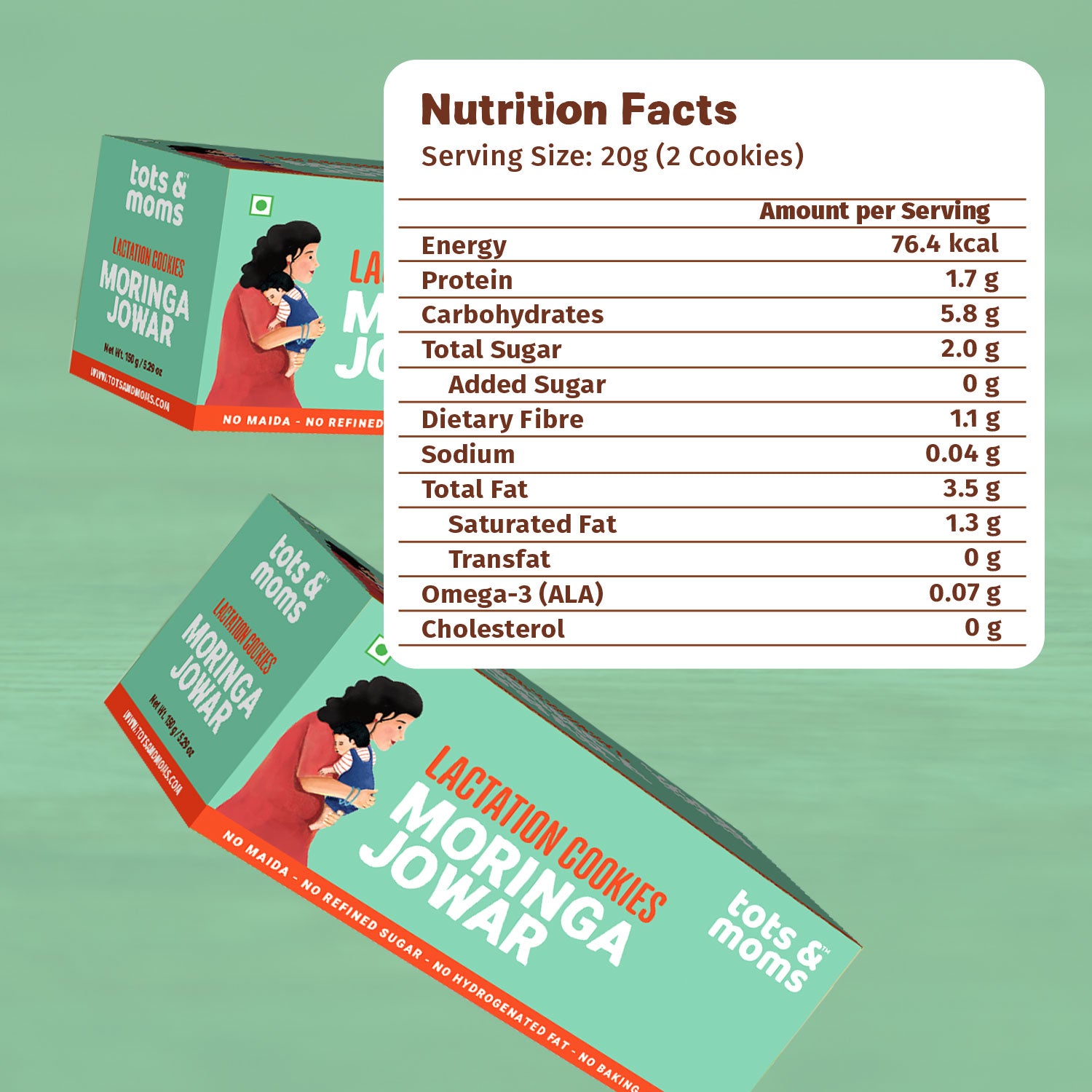 Tots & Moms Lactation Cookies – Moringa & Jowar | Boosts Lactation, Immunity & Postpartum Recovery | High-Fiber, Nutrient-Rich | No Refined Sugar or Preservatives | Pack of 2 - 150g each
