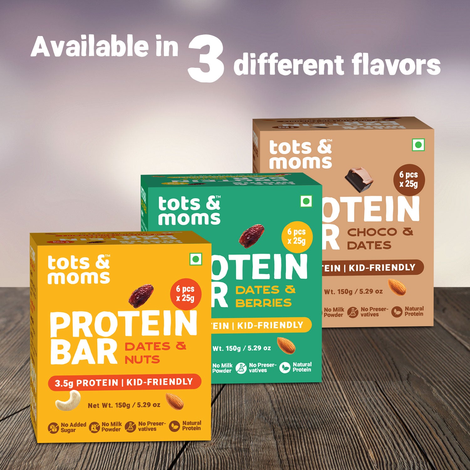 Tots & Moms Protein Bar - Dates & Nuts Bar | Choco & Dates Bar | Dates & Berries Bar | 150g each