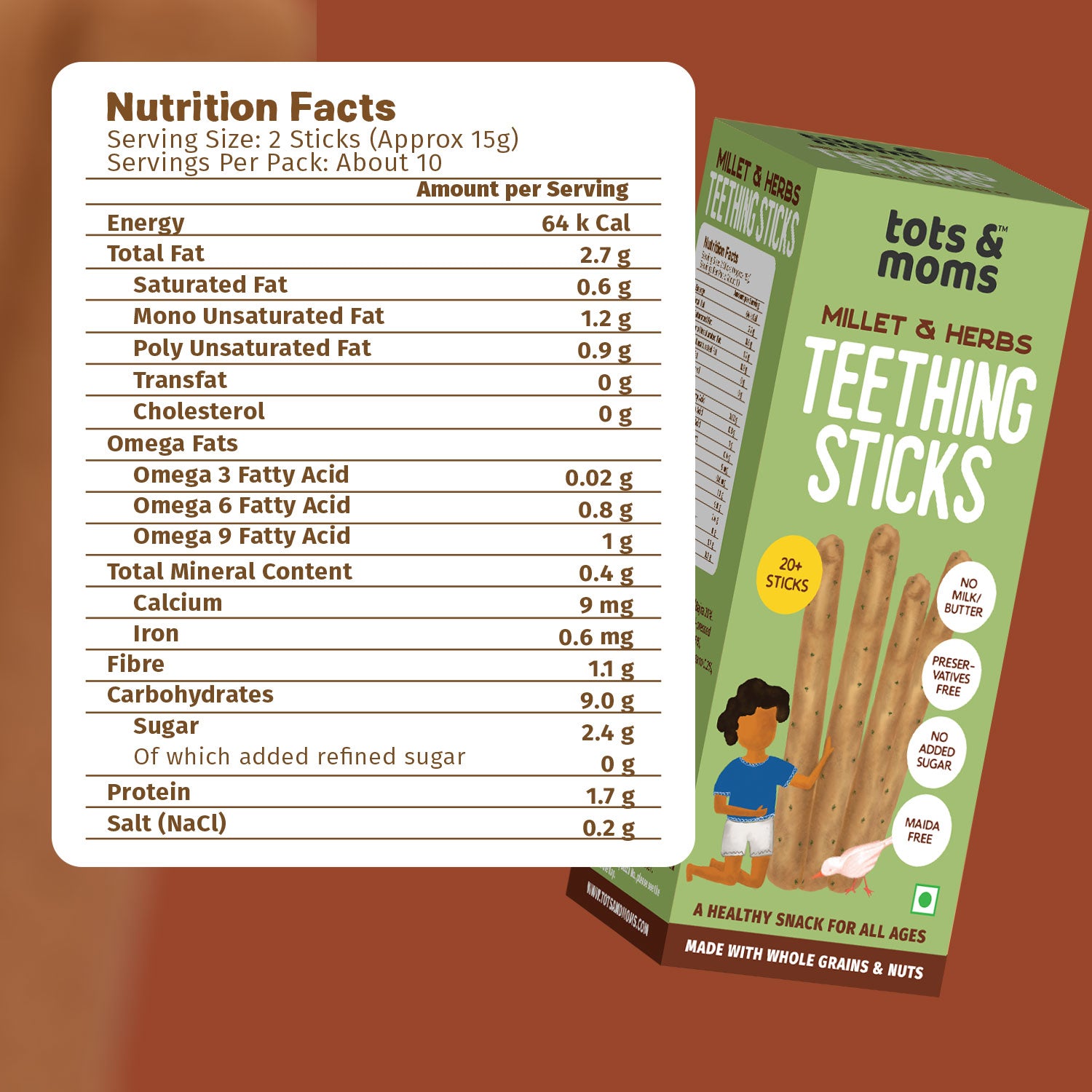 Tots and Moms Teething Sticks made with Jaggery for Babies, 12Months+, Pack of 3-150g each