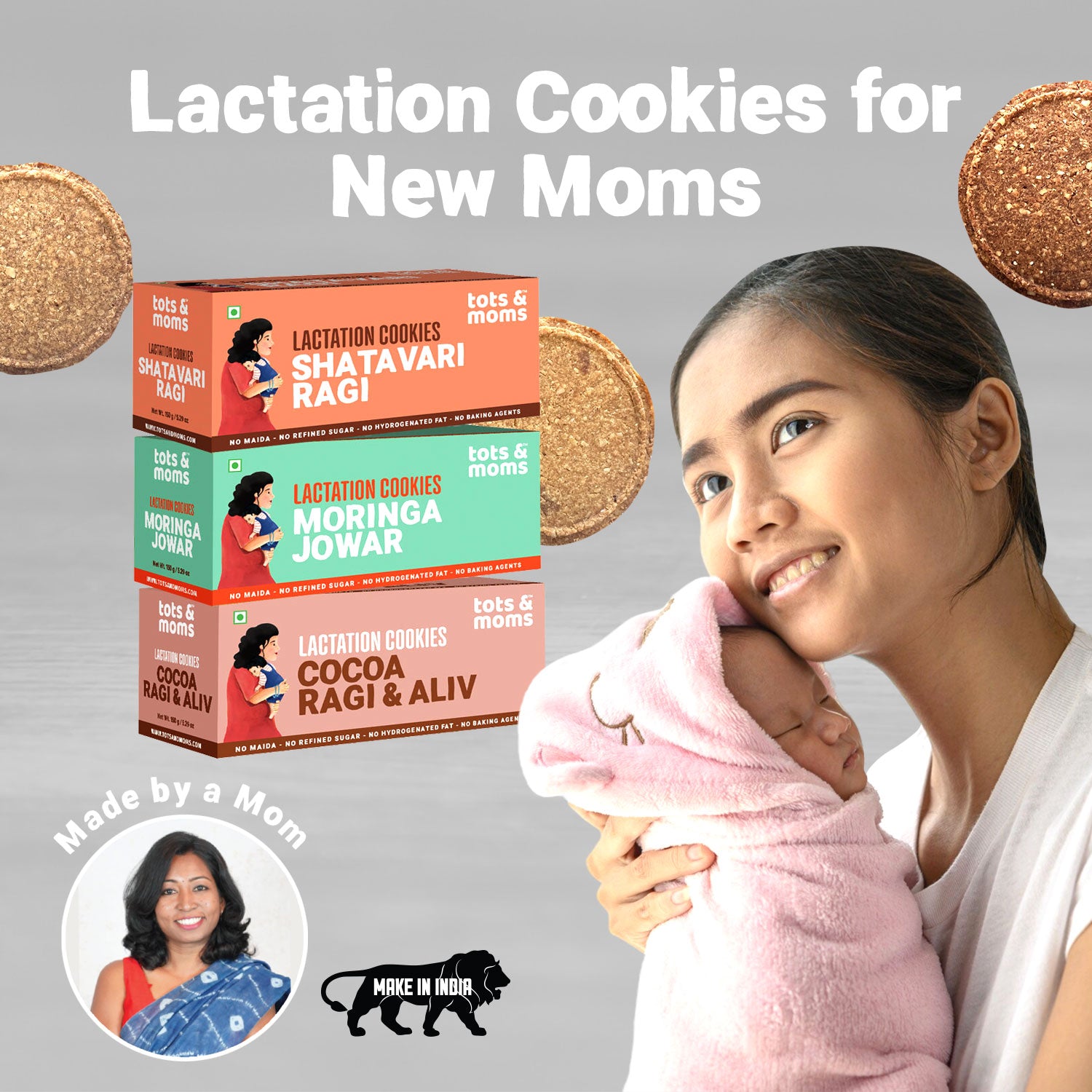 Tots & Moms Lactation Cookies – Cocoa Ragi & Aliv | Boosts Lactation, Immunity & Postpartum Recovery | Rich in antioxidants | No Refined Sugar or Preservatives | Pack of 2 - 150g each