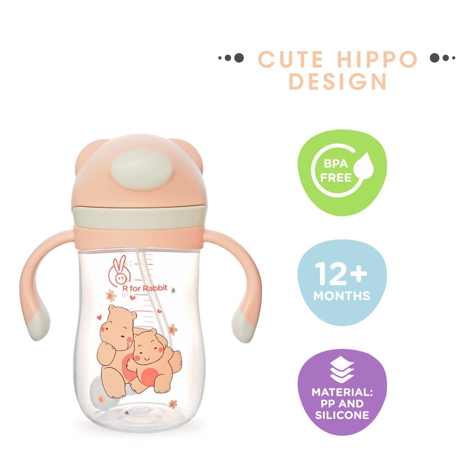 R for Rabbit Hippo Baby Straw Sipper- Yellow