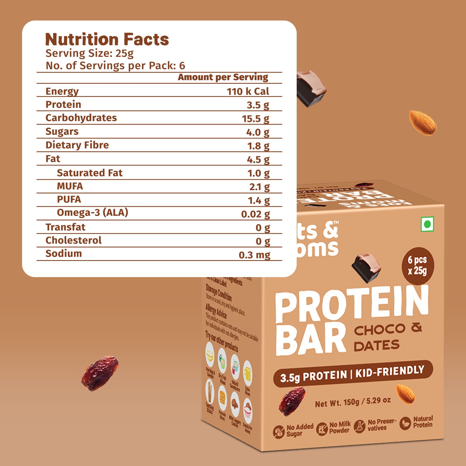 Tots & Moms Protein Bar - Dates & Nuts Bar | Choco & Dates Bar | Dates & Berries Bar | 150g each