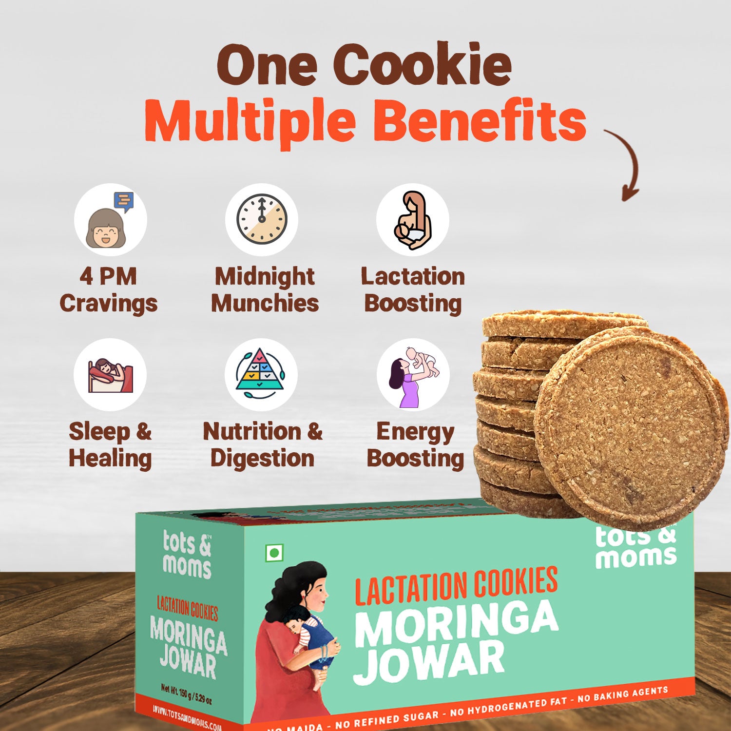 Tots & Moms Lactation Cookies – Moringa & Jowar | Boosts Lactation, Immunity & Postpartum Recovery | High-Fiber, Nutrient-Rich | No Refined Sugar or Preservatives | Pack of 2 - 150g each