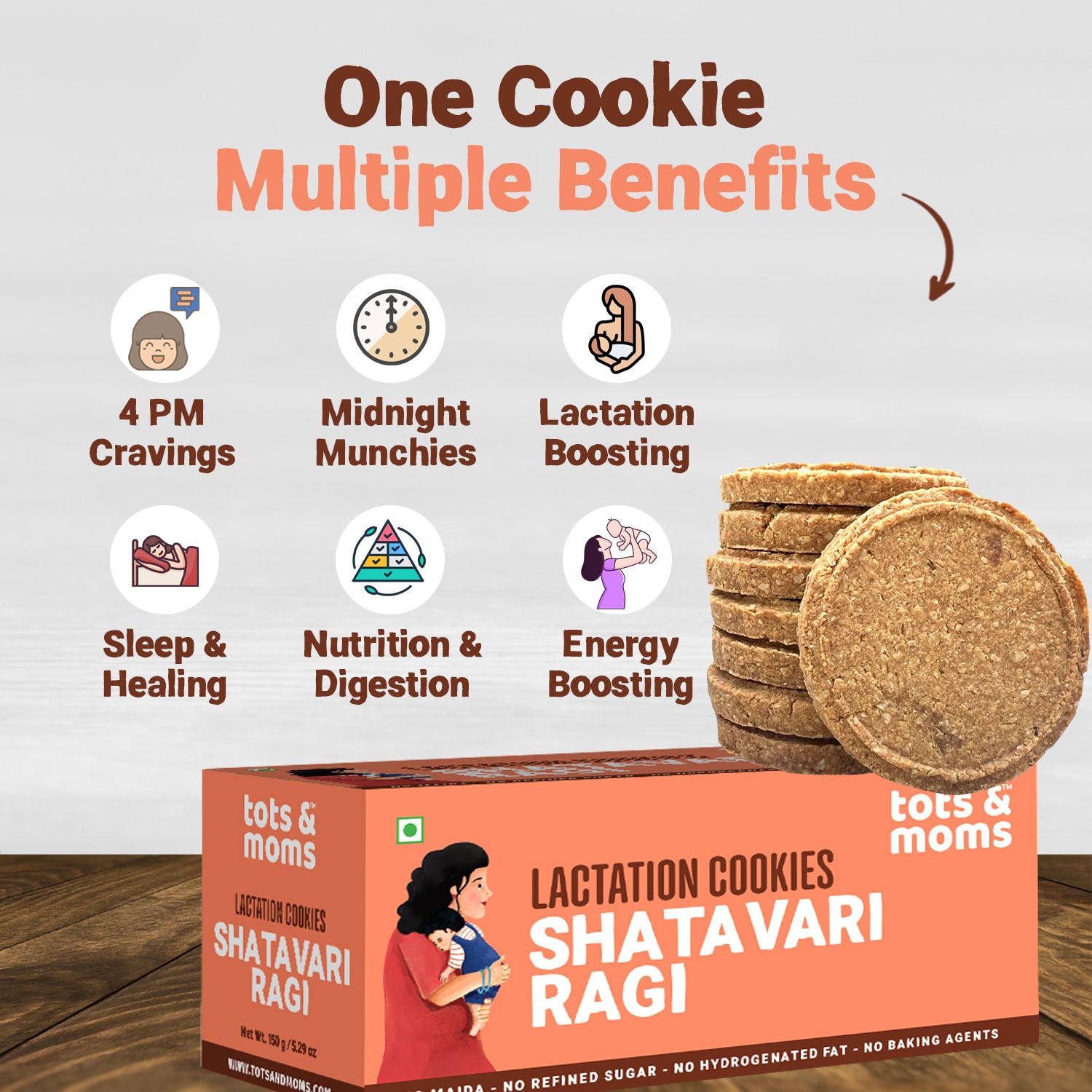 Tots and Moms Shatavari Ragi | Moringa & Jowar | Cocoa Ragi & Aliv | Lactation Cookies for New Moms | 150g Each