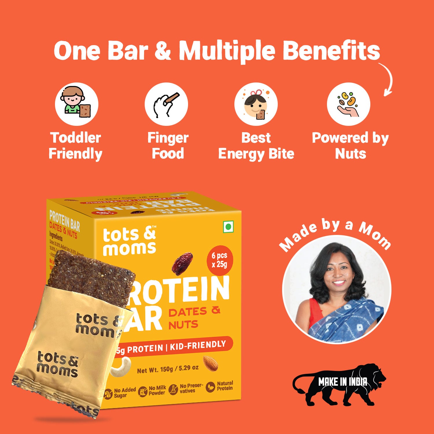 Tots & Moms Protein Bar - Dates & Nuts Bar - 150g