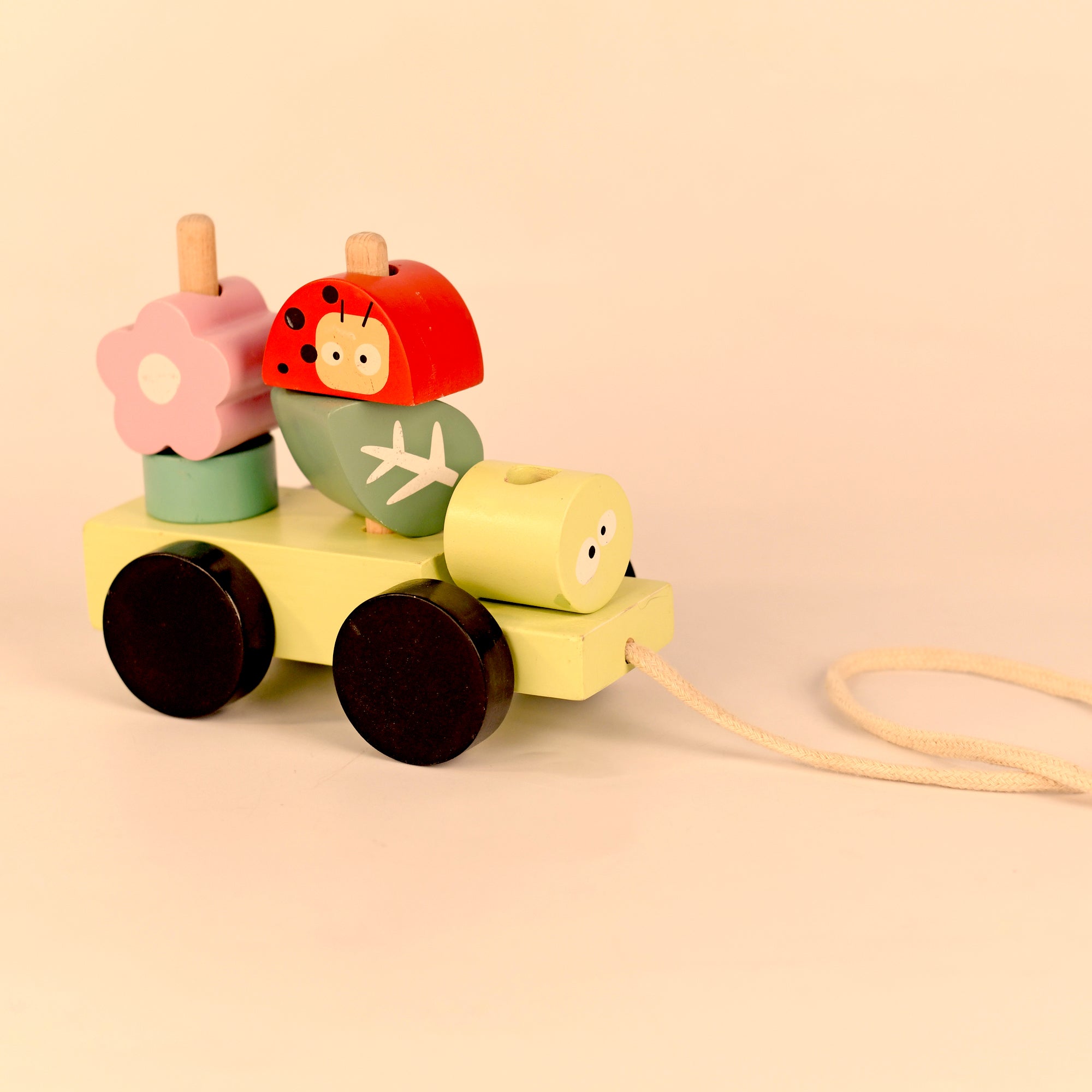 Playbox Wooden Pull Along Forest Toy Set Non-Toxic Push Pull String Toys for Toddler & Kids Baby Encourages Walking & Develops Skills Toys