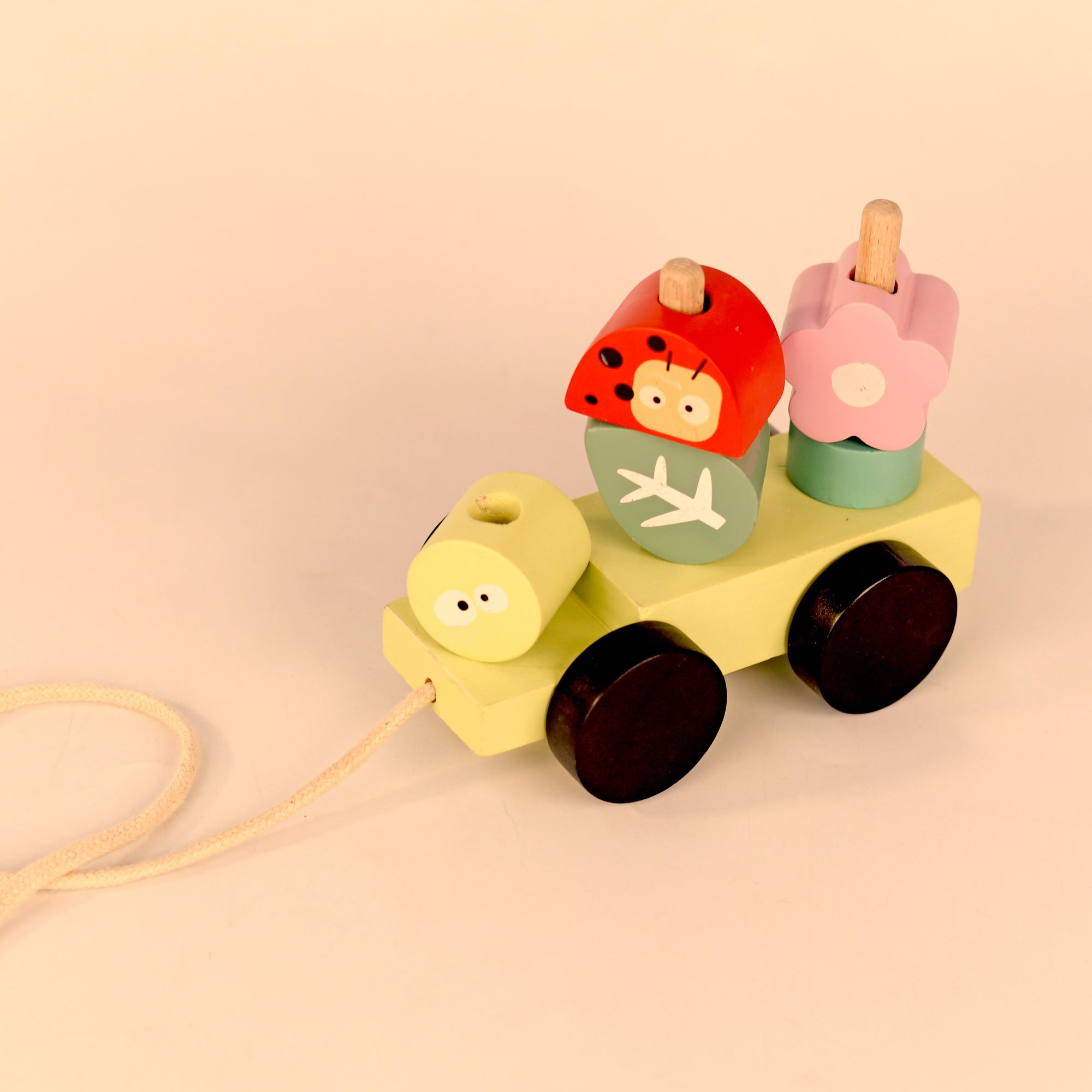 Playbox Wooden Pull Along Forest Toy Set Non-Toxic Push Pull String Toys for Toddler & Kids Baby Encourages Walking & Develops Skills Toys