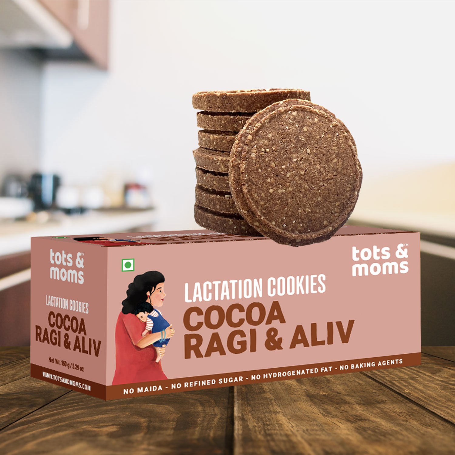Tots & Moms Lactation Cookies – Cocoa Ragi & Aliv | Boosts Lactation, Immunity & Postpartum Recovery | Rich in antioxidants | No Refined Sugar or Preservatives | Pack of 2 - 150g each