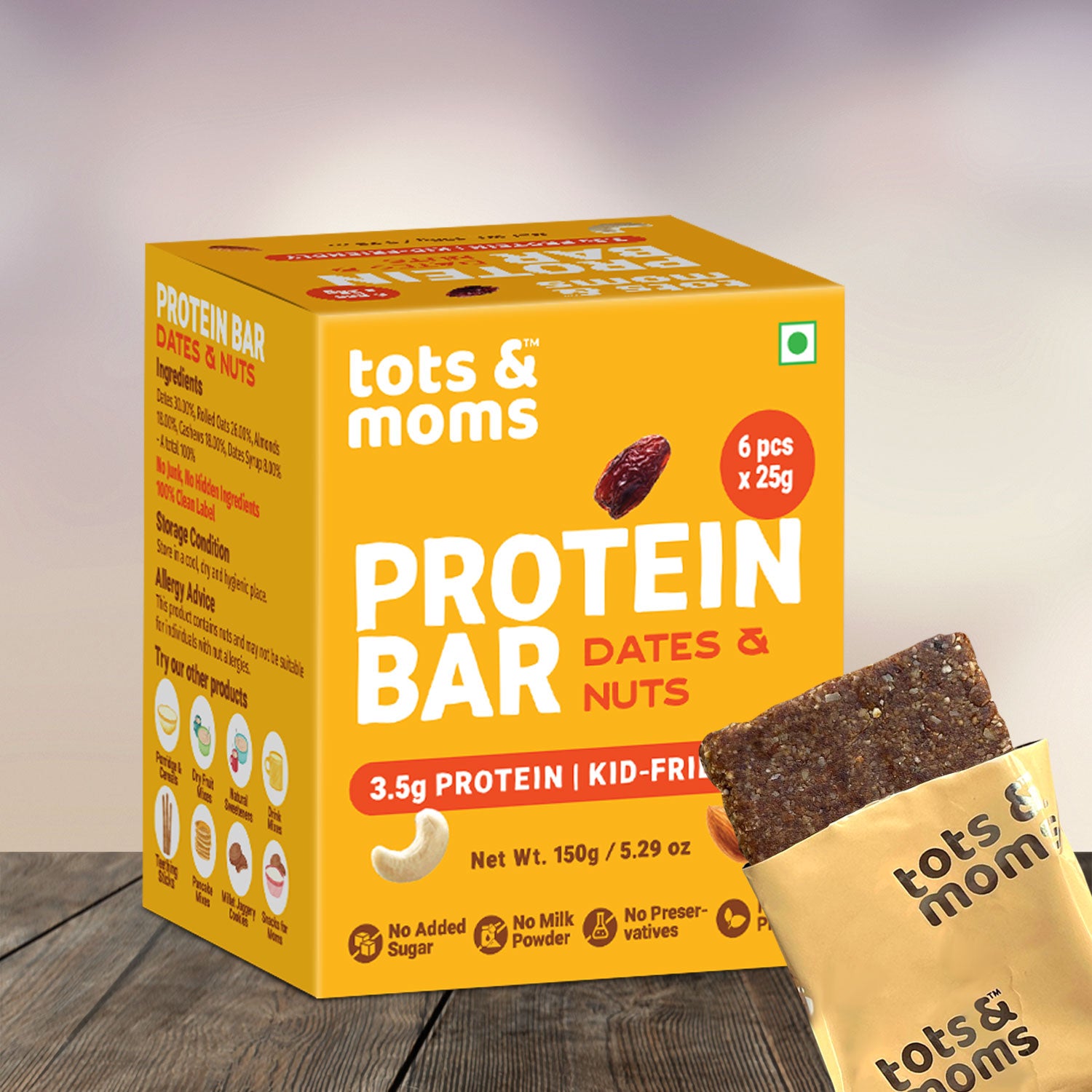 Tots & Moms Protein Bar - Dates & Nuts Bar - 150g