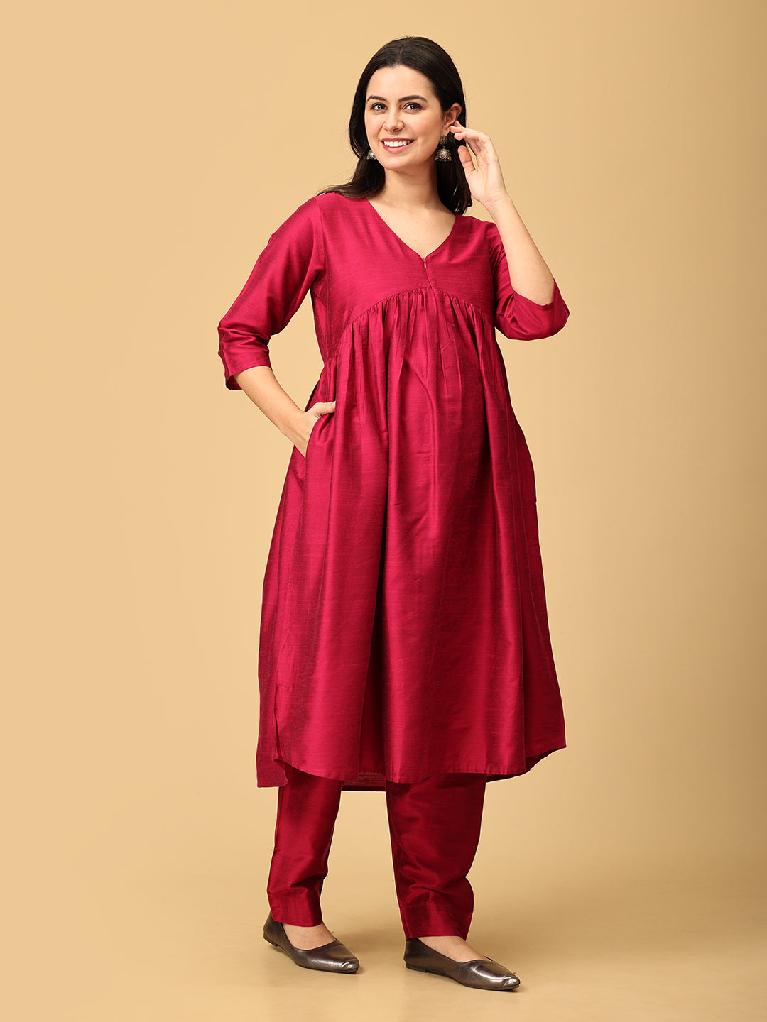 Magentastic Maternity And Nursing Silk Kurta Set With Dupatta