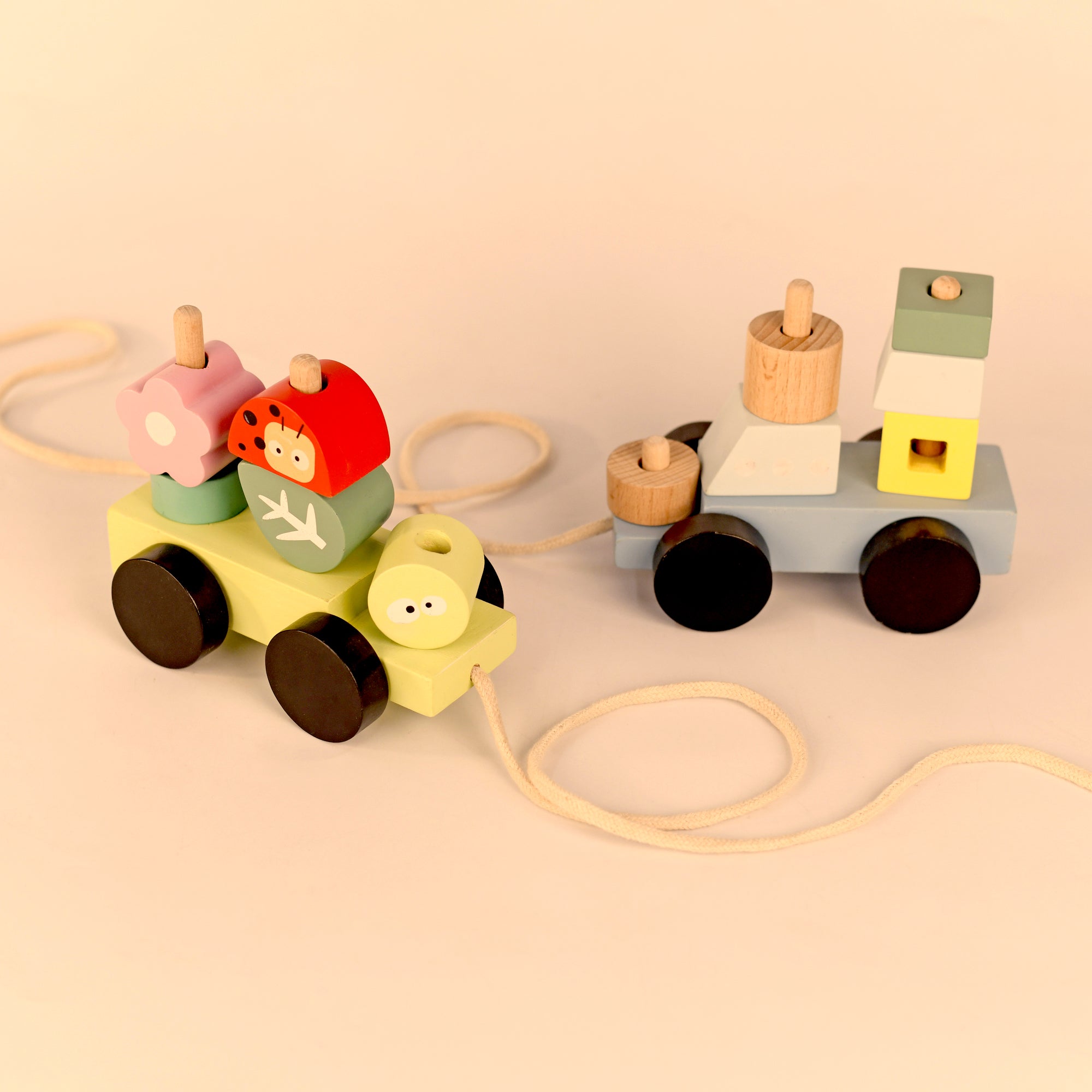 Playbox Wooden Pull Along Ship Toy Set Non-Toxic Push Pull String Toys for Toddler & Kids Baby Encourages Walking & Develops Skills Toys