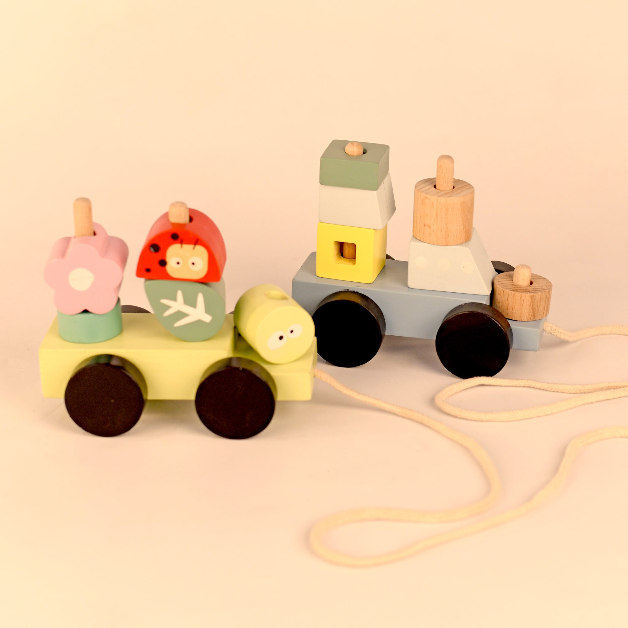 Playbox Wooden Pull Along Ship Toy Set Non-Toxic Push Pull String Toys for Toddler & Kids Baby Encourages Walking & Develops Skills Toys