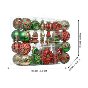 108 pcs classic Red Green & Gold Poinsettia themed Christmas Balls tree hanging, Xmas Decoration set. - Christmas