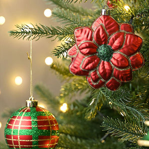 108 pcs classic Red Green & Gold Poinsettia themed Christmas Balls tree hanging, Xmas Decoration set. - Christmas