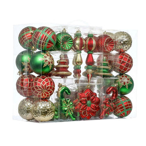108 pcs classic Red Green & Gold Poinsettia themed Christmas Balls tree hanging, Xmas Decoration set. - Christmas