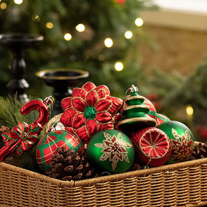 108 pcs classic Red Green & Gold Poinsettia themed Christmas Balls tree hanging, Xmas Decoration set. - Christmas
