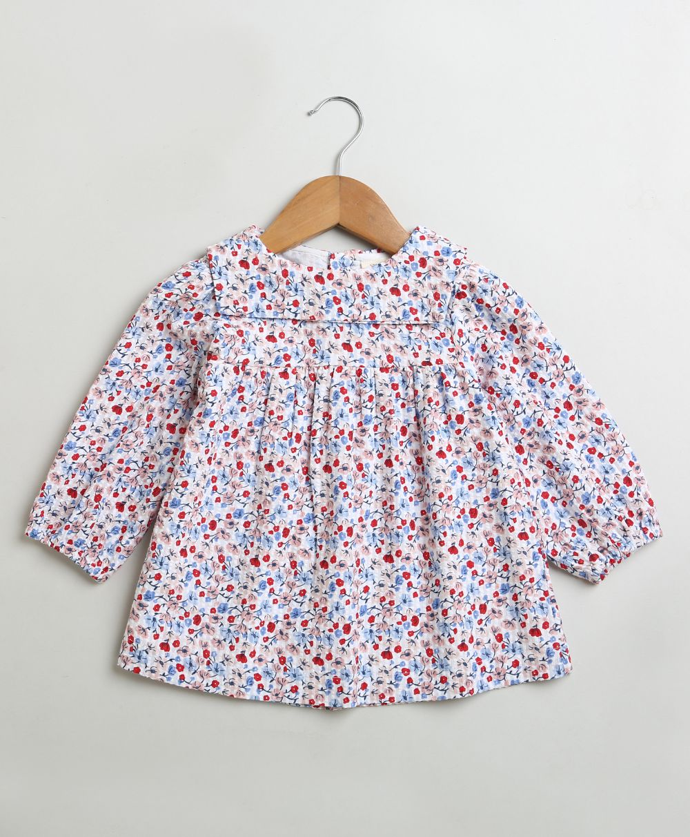 Sweetlime By AS Red & Blue Floral Print Organic Cotton Dress with a matching Bloomer.