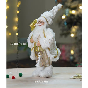 12 inches Gold Dotted and Stripes Santa , Christmas Home and Table Décor - 12 inch Christmas