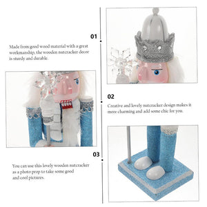 12 inches, Shimmer White & Blue Snowflake Nutcracker Self Standing Christmas Table Décor - Little Surprise Box12 inches, Shimmer White & Blue Snowflake Nutcracker Self Standing Christmas Table Décor