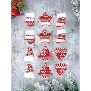 12 pcs Red Knitted Snowflakes themed Christmas Tree Ornaments - XMAS TREE ORNAMENTS