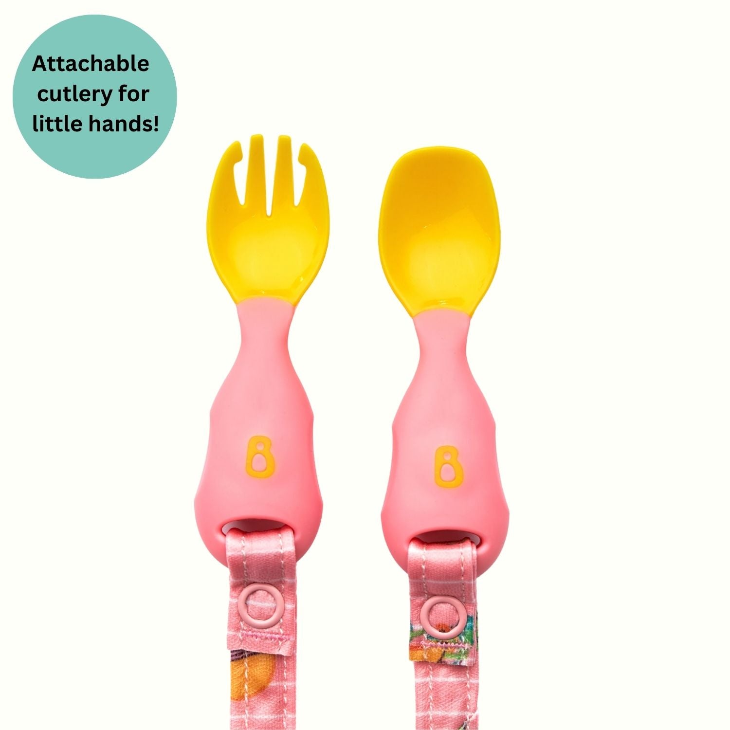 Bibado Handi Cutlery- Attachable Weaning Cutlery Set Teddy Bear Pink