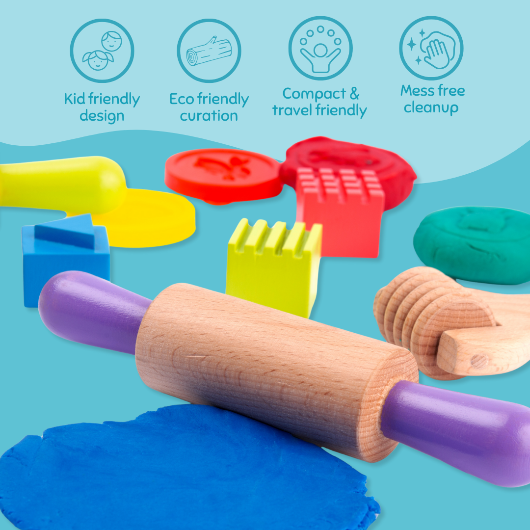 Cots and Cuddles Dough Mould Tool Kit with Fun Shapes and 4pc Clay