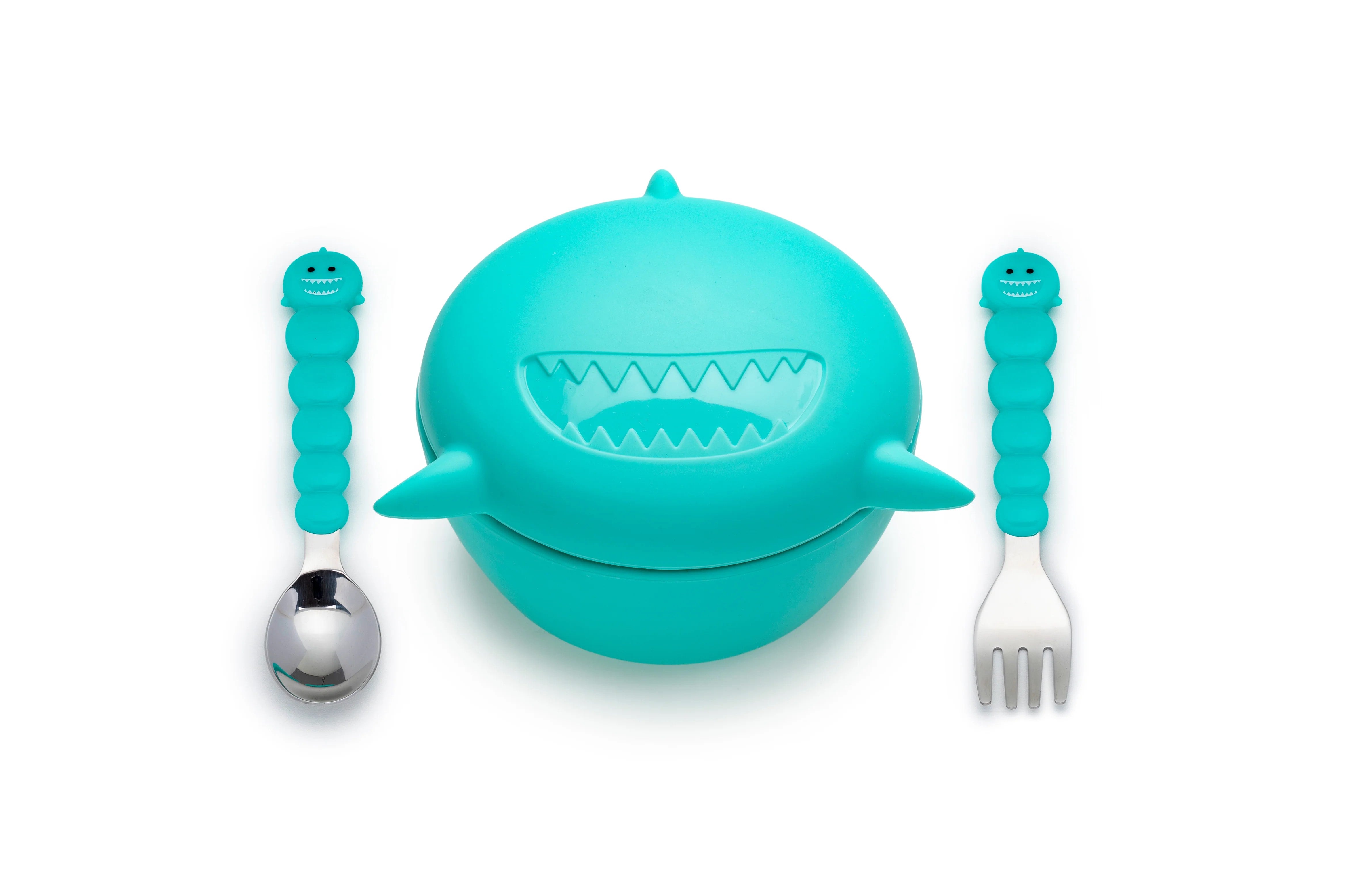 Melii Silicone Bowl with Lid & Utensils- Shark Blue